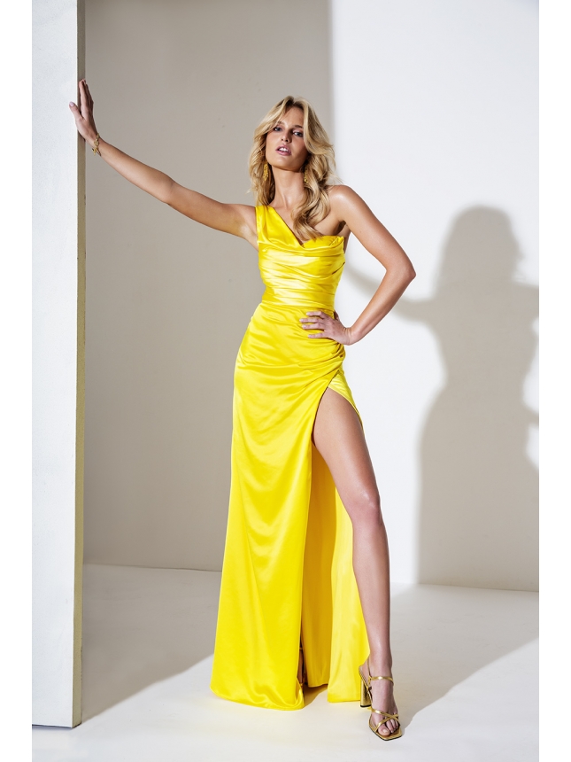 Allure Evening one-shoulder yellow maxi dress 