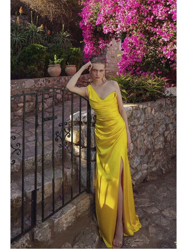 Allure Evening one-shoulder yellow maxi dress 