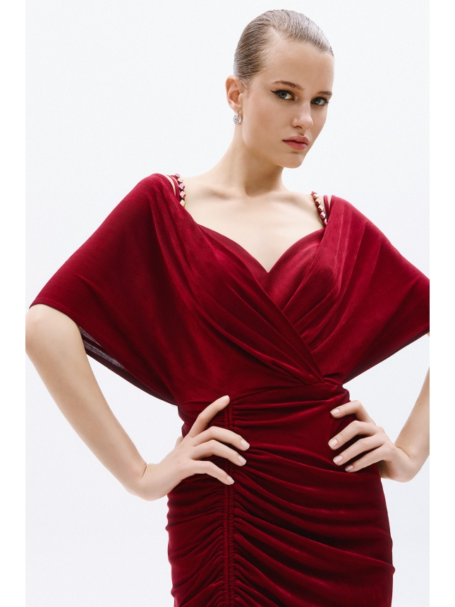 Allure Evenings burgundy dress with sleeves