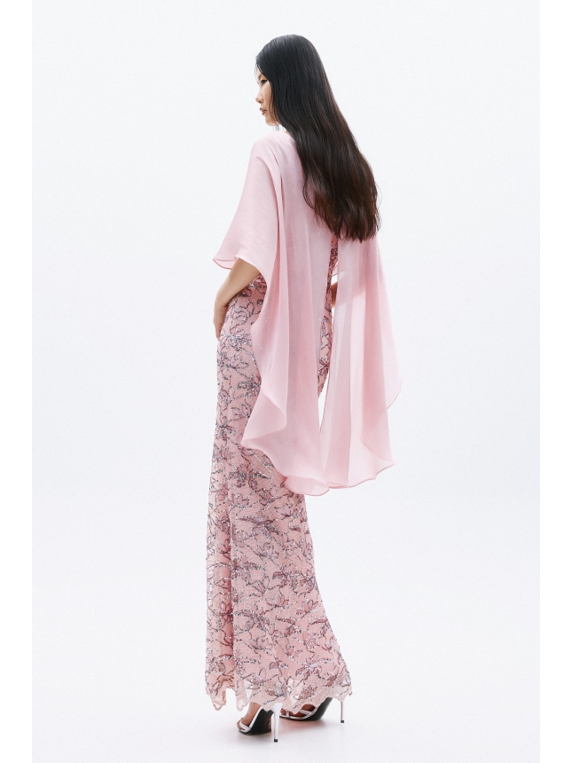 Allure Evenings powder pink maxi dress with peplum