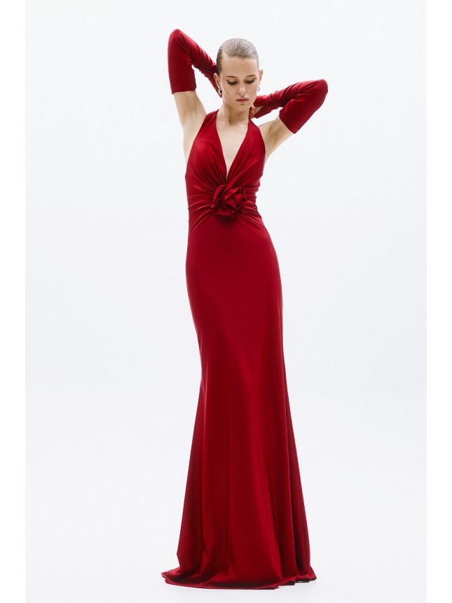 Allure Evenings burgundy halter neck dress