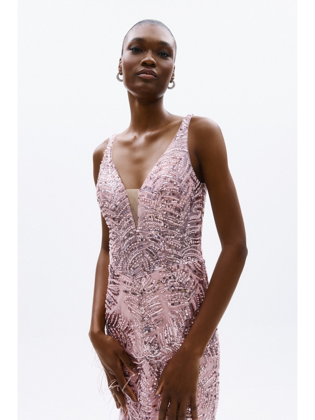 Allure Evenings pink embellished dress with slit