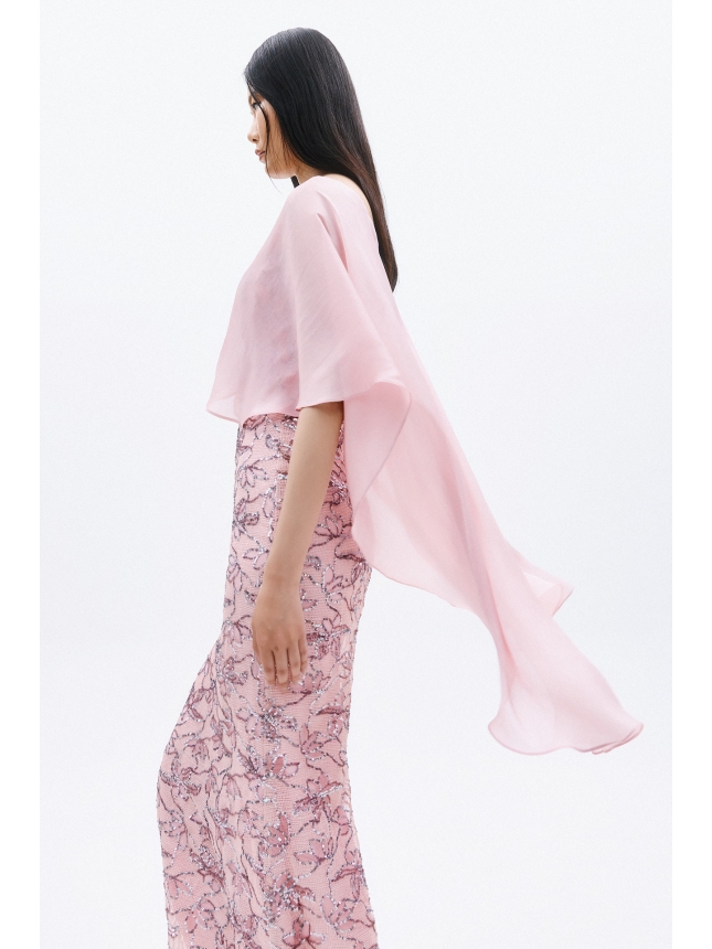 Allure Evenings powder pink maxi dress with peplum