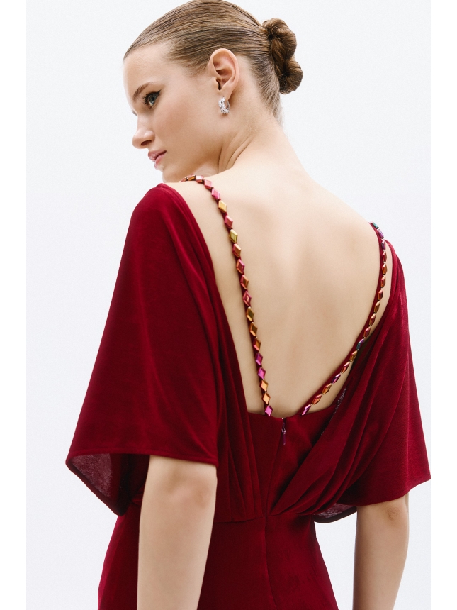 Allure Evenings burgundy dress with sleeves