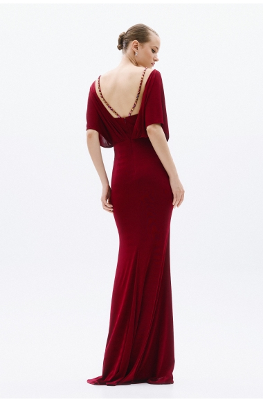 Allure Evenings burgundy dress with sleeves