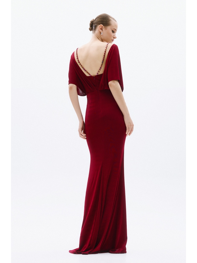 Allure Evenings burgundy dress with sleeves