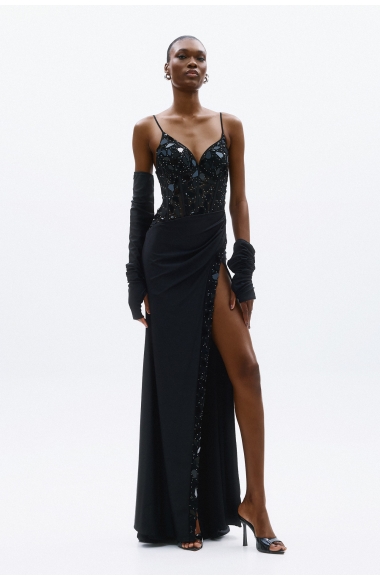 Allure Evening black maxi dress with slit
