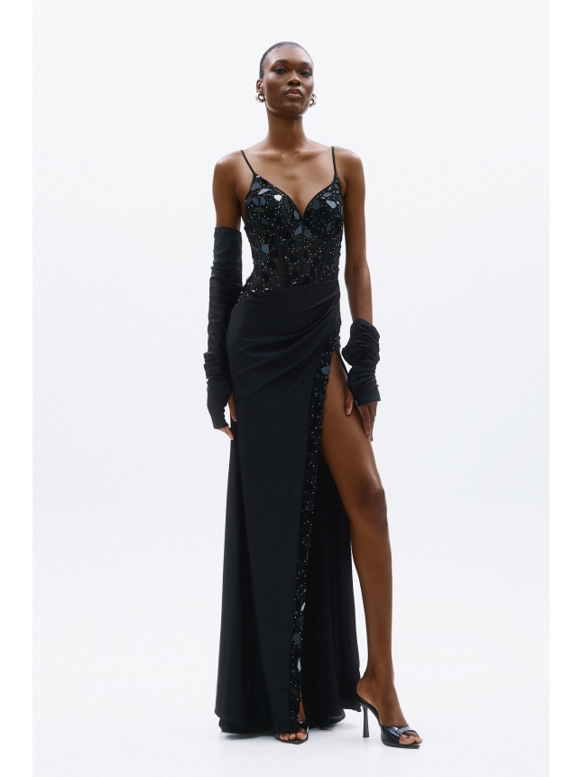 Allure Evening black maxi dress with slit