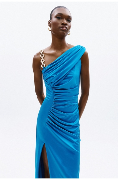 Allure Evening one shoulder blue dress with side slit
