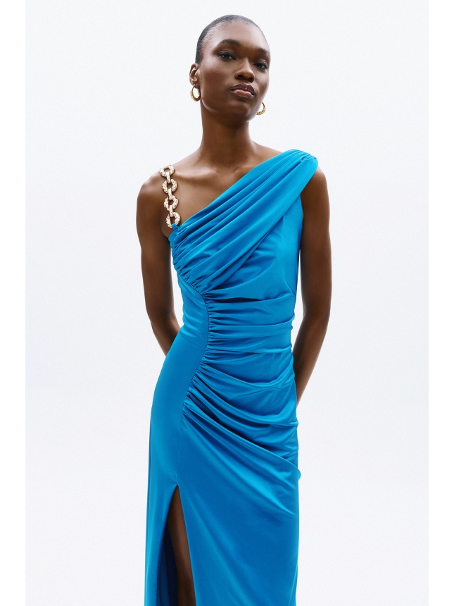 Allure Evening one shoulder blue dress with side slit