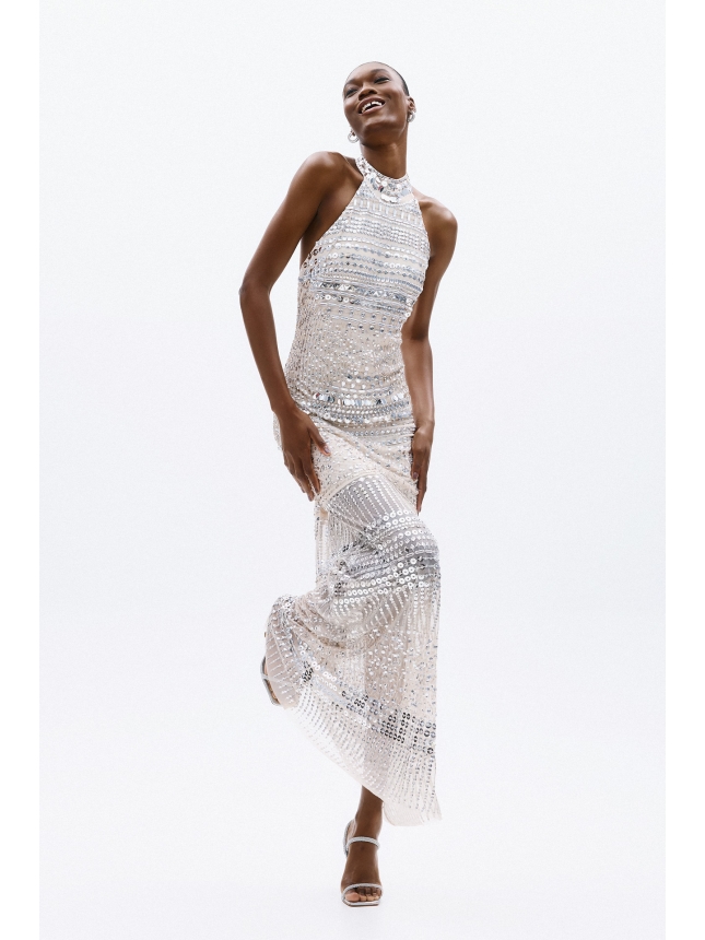 Allure Evening embellished halter neck dress