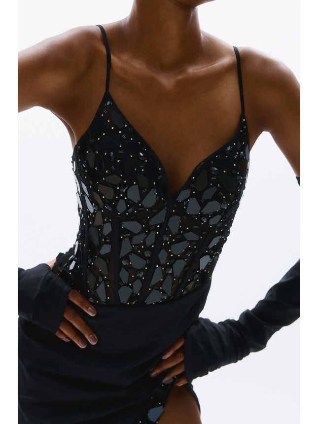 Allure Evening black maxi dress with slit