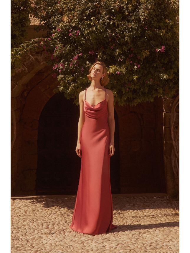 Allure Evening Rose-terracotta maxi dress