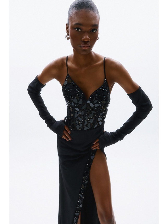 Allure Evening black maxi dress with slit