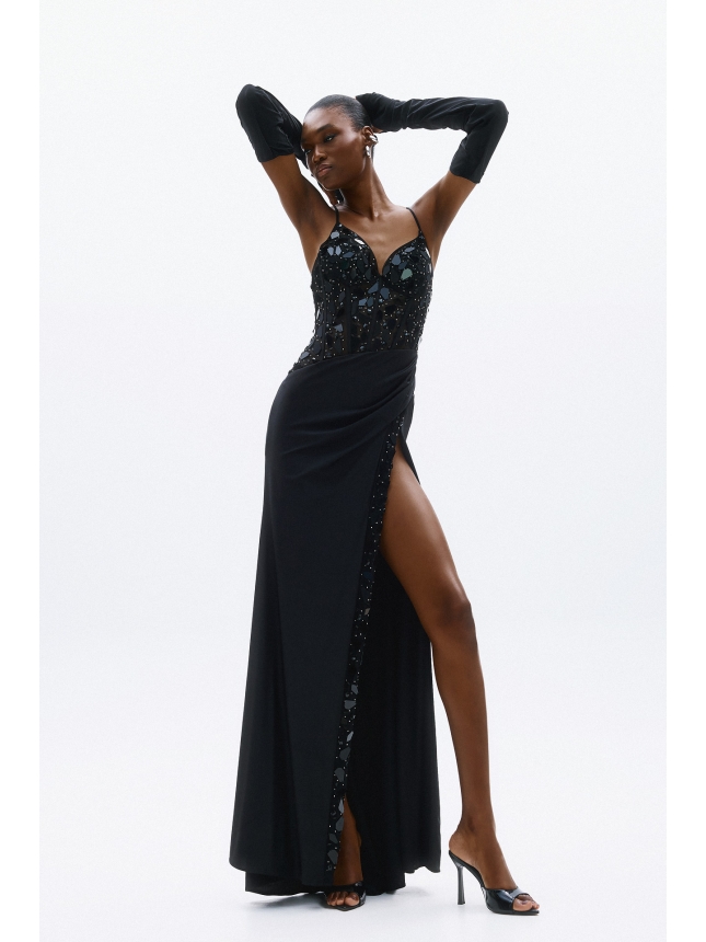 Allure Evening black maxi dress with slit