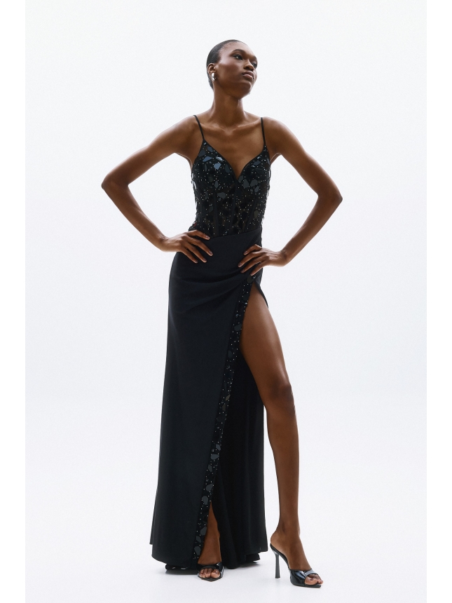 Allure Evening black maxi dress with slit
