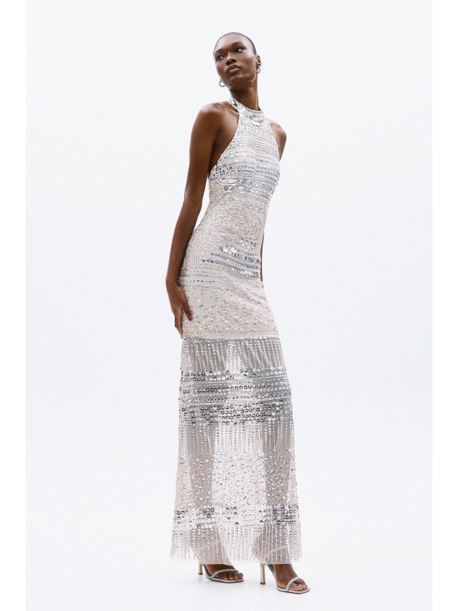 Allure Evening embellished halter neck dress