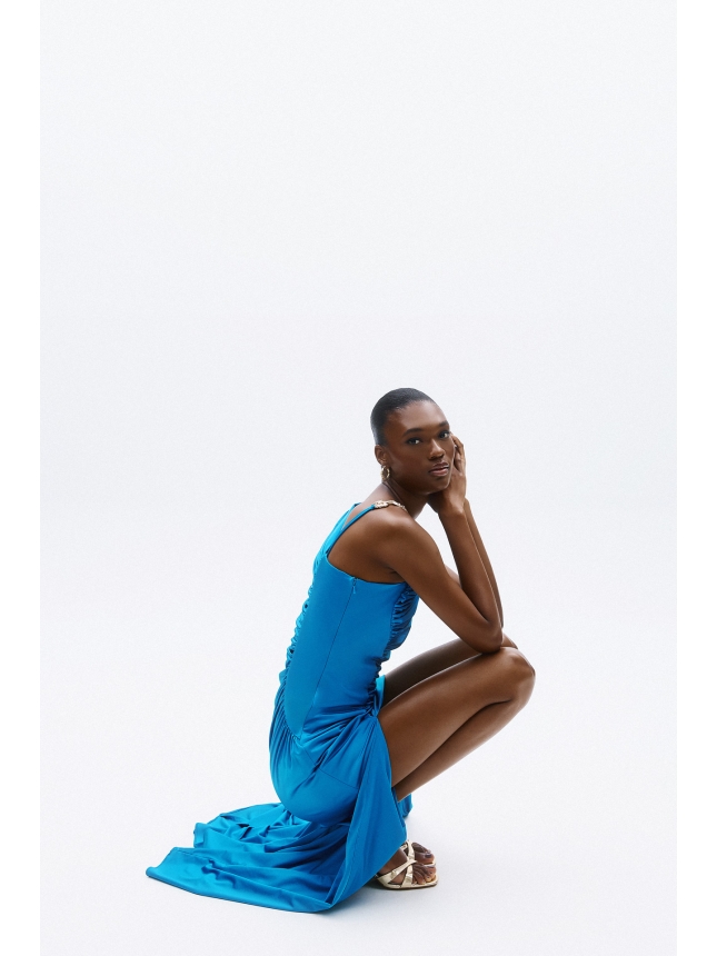 Allure Evening one shoulder blue dress with side slit