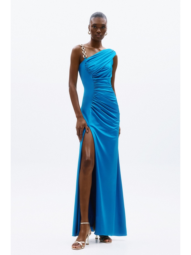 Allure Evenings one-shoulder blue dress