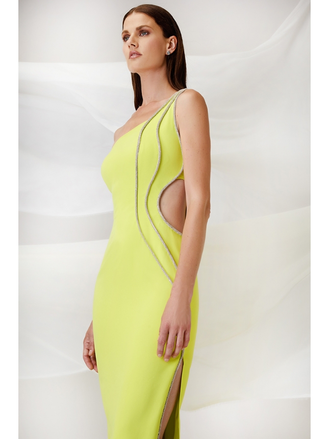 Maestri Haute Couture lime dress with cut-out