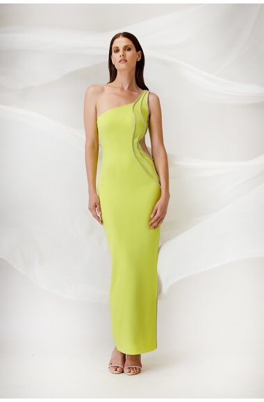 Maestri Haute Couture lime dress with cut-out