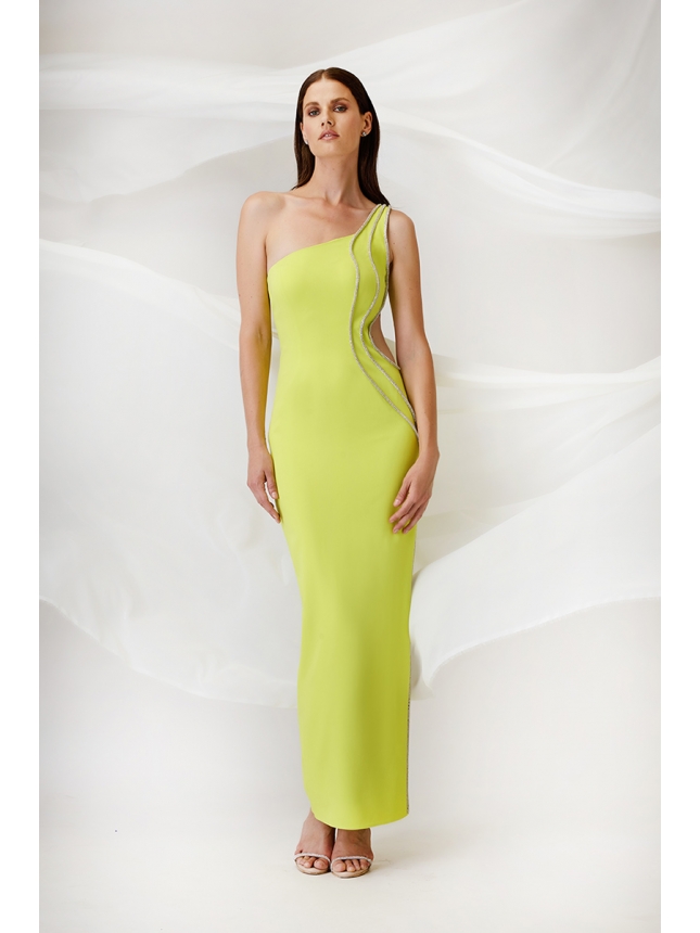 Maestri Haute Couture lime dress with cut-out