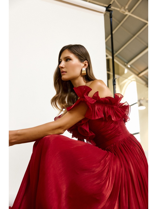 Maestri Haute Couture cherry red gown