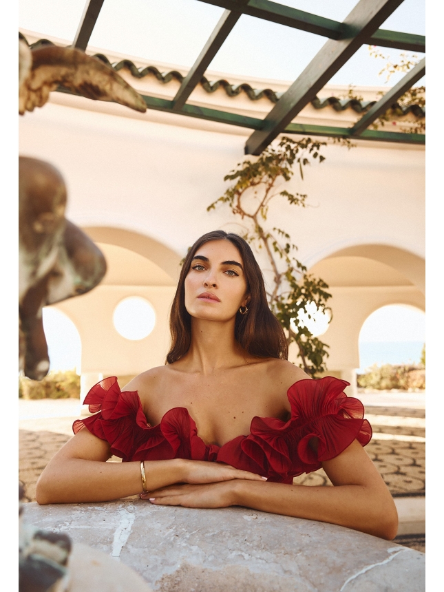 Maestri Haute Couture cherry red gown