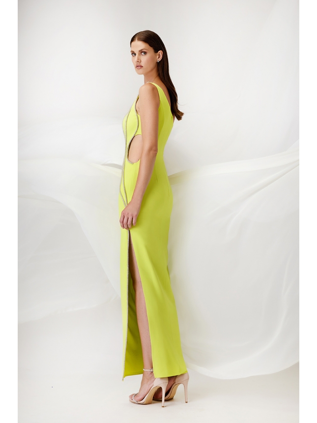 Maestri Haute Couture lime dress with cut-out