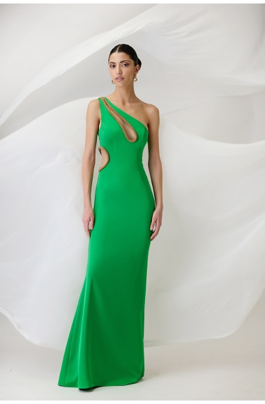 Maestri Haute Couture one-shoulder green dress