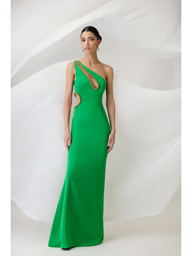 Maestri Haute Couture one-shoulder green dress