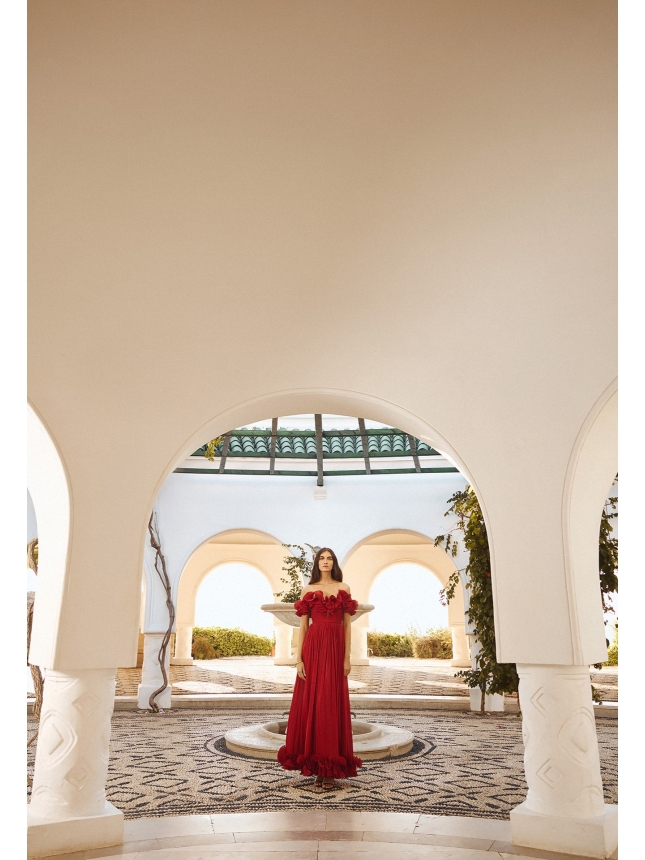 Maestri Haute Couture cherry red gown