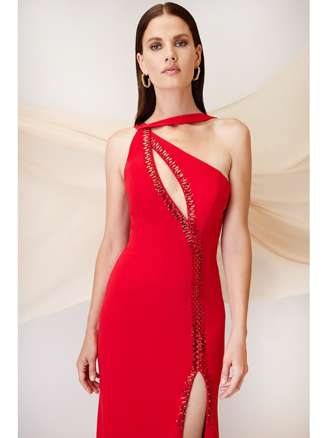 Maestri Haute Couture red dress with cut-outs