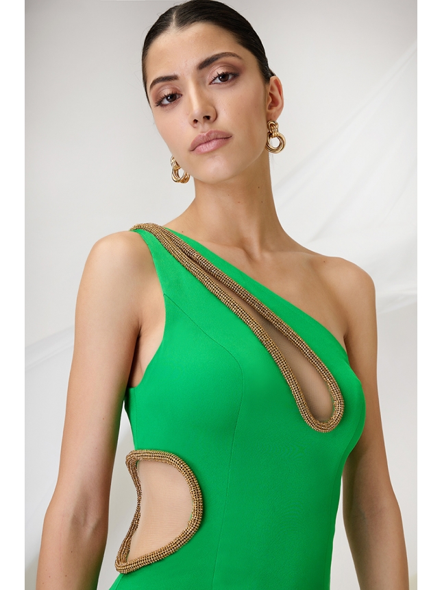 Maestri Haute Couture one-shoulder green dress