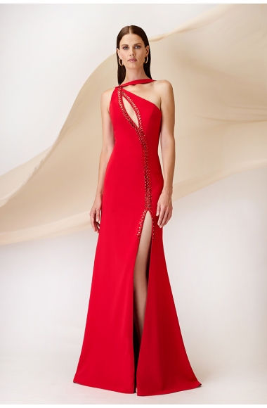 Maestri Haute Couture red dress with cut-outs