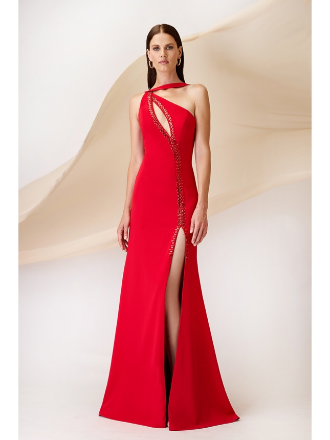 Maestri Haute Couture red dress with cut-outs