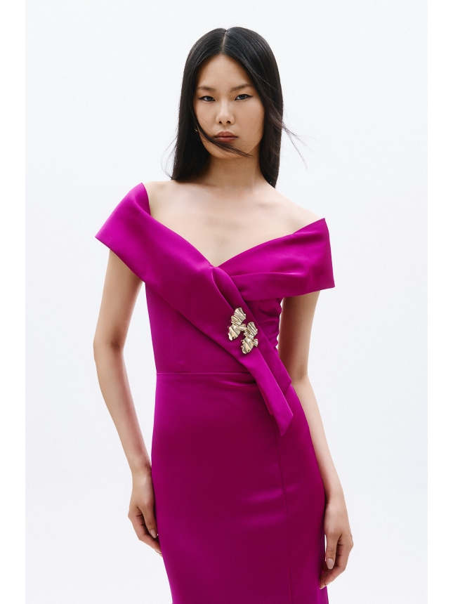 Allure Evenings Magenta off-shoulder dress 