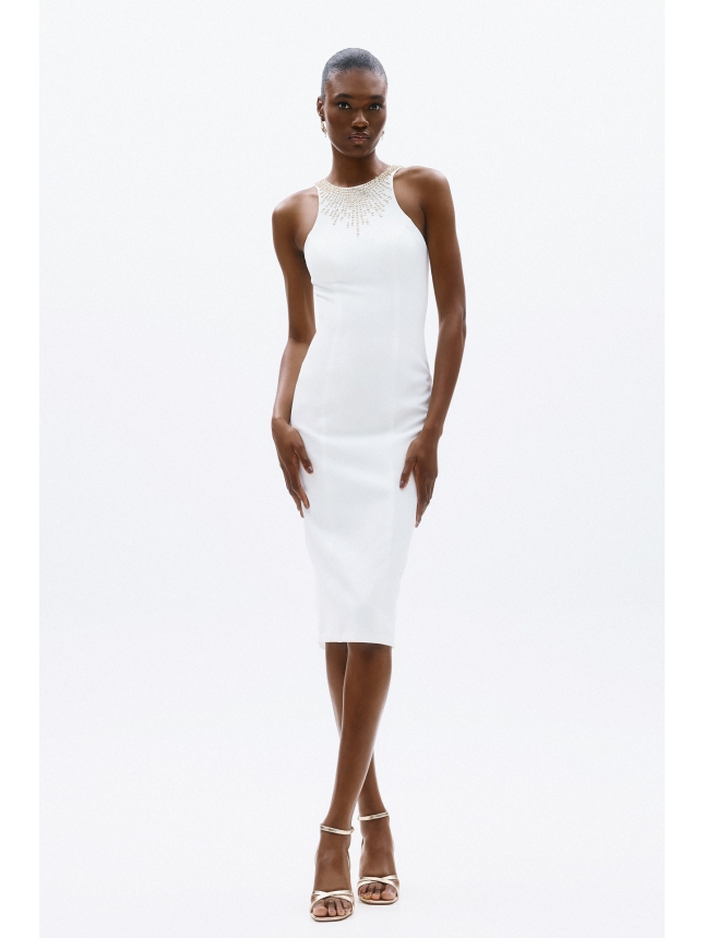Allure Evening white midi dress with golden details
