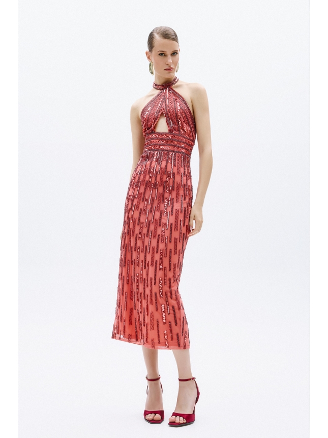 Allure Evening embellished coral dress