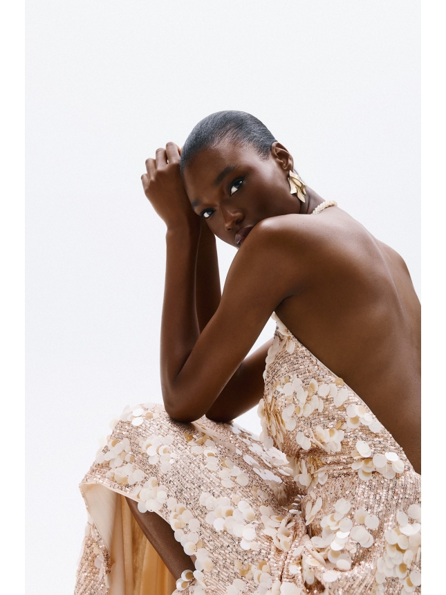 Allure Evening embellished ivory dress