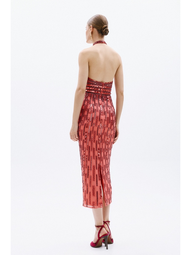 Allure Evening embellished coral dress