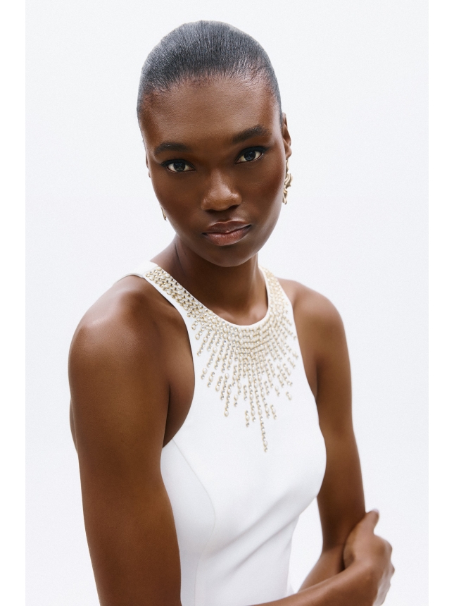 Allure Evening white midi dress with golden details