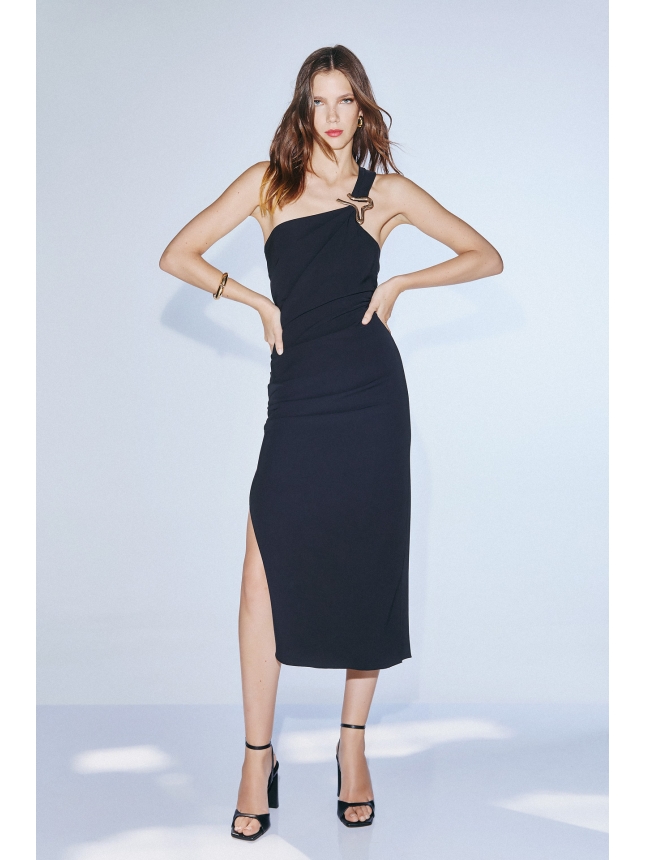 Twins Fantasy one-shoulder black dress