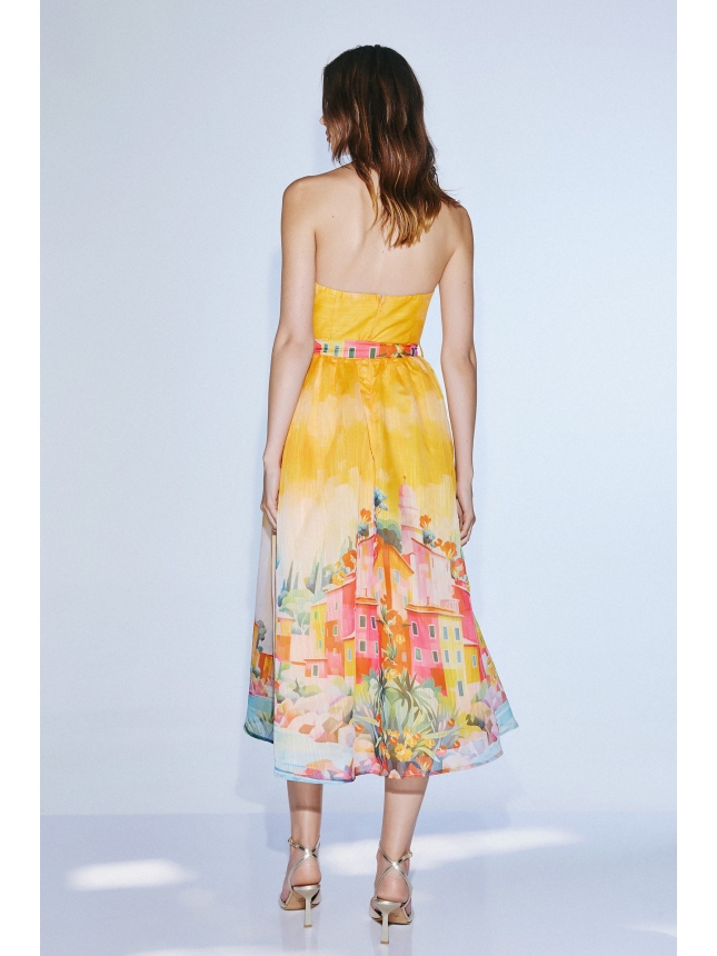 Twins Fantasy yellow midi dress with print