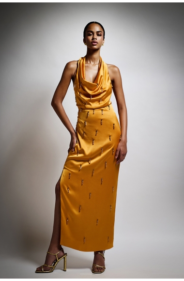 Twins Fantasy honey colored midi dress 