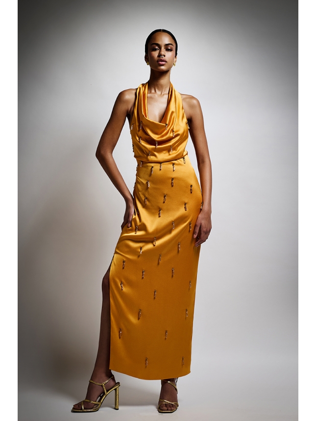 Twins Fantasy honey colored midi dress 