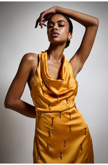 Twins Fantasy honey colored midi dress 