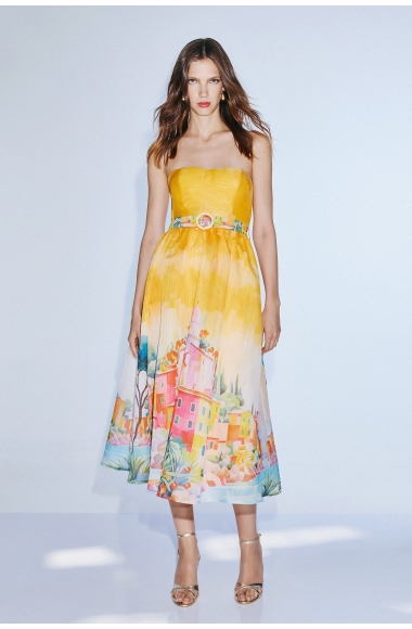 Twins Fantasy yellow midi dress with print