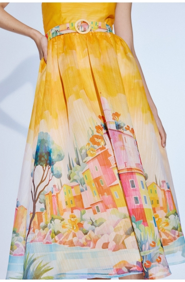 Twins Fantasy yellow midi dress with print