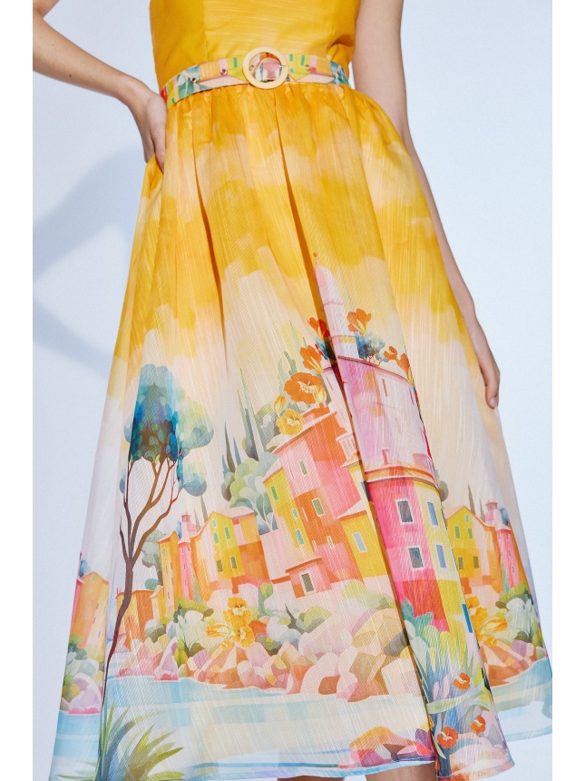 Twins Fantasy yellow midi dress with print